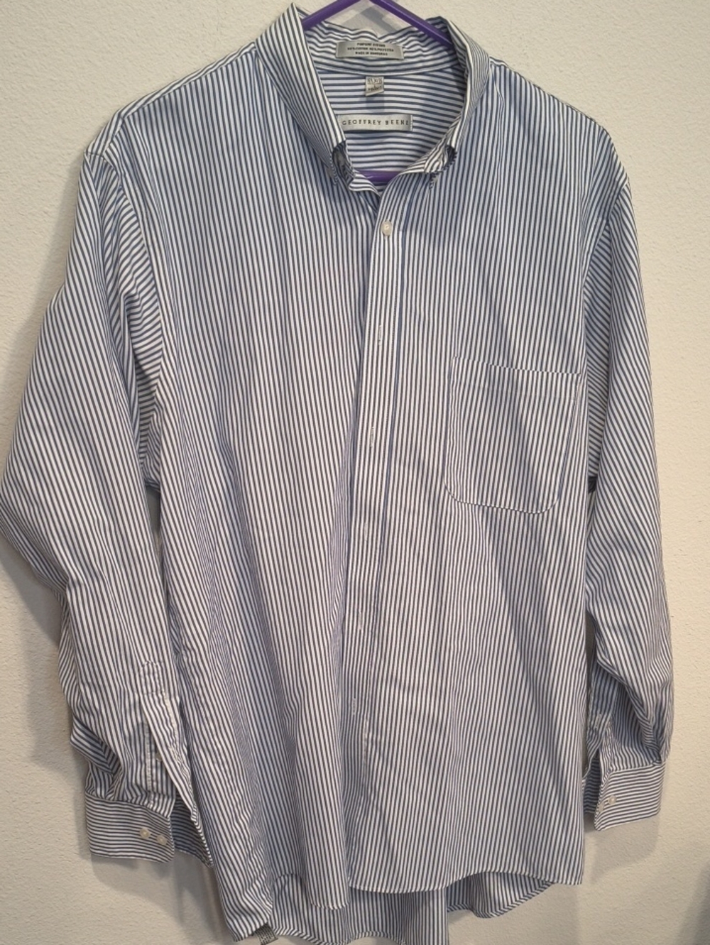 Geoffrey Beene Navy and White Pinstripe Dress Shirt 16 34-35